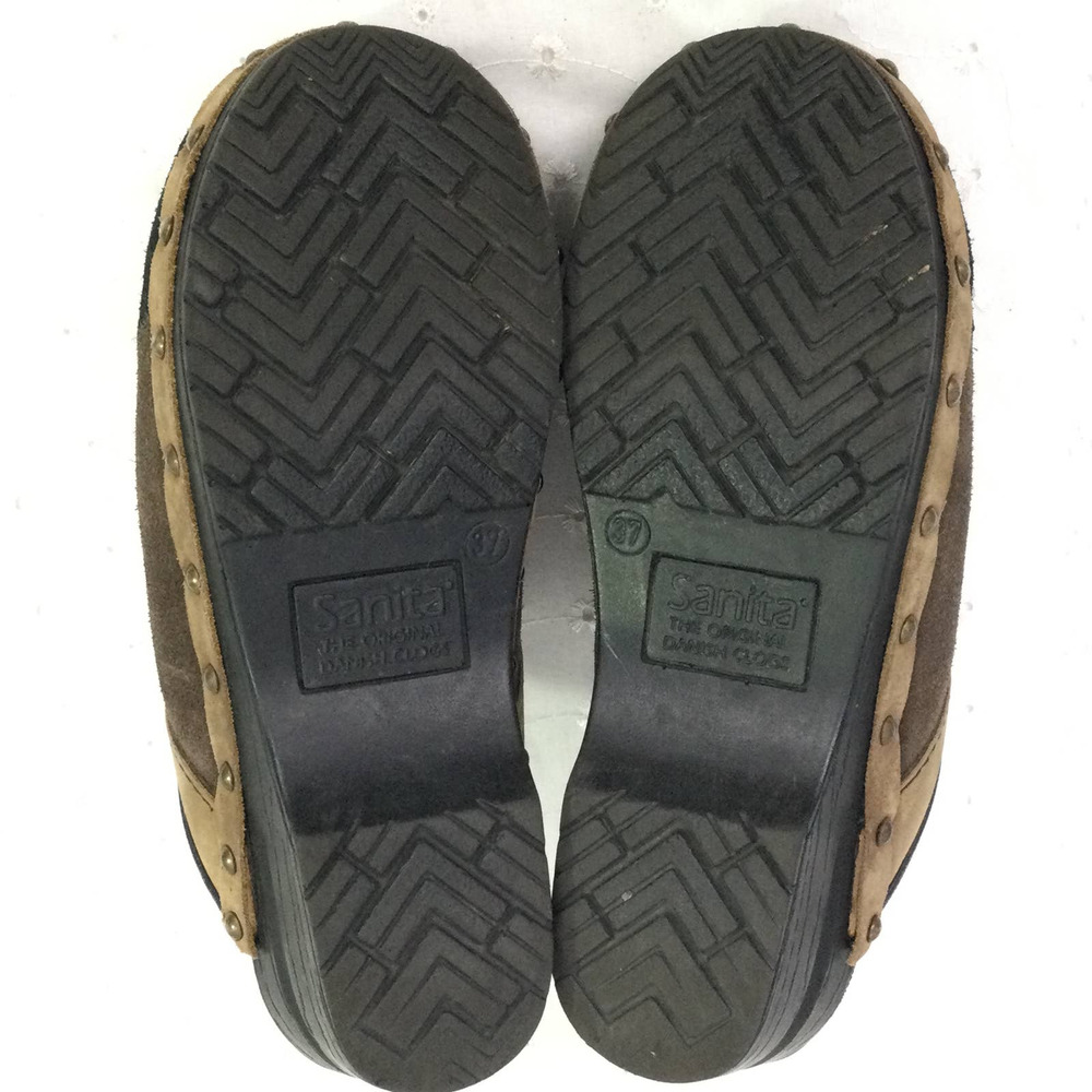 Sanita Black Brown Color Block Suede Studded Slip On Clog Women’s Size 37 - Picture 9 of 14